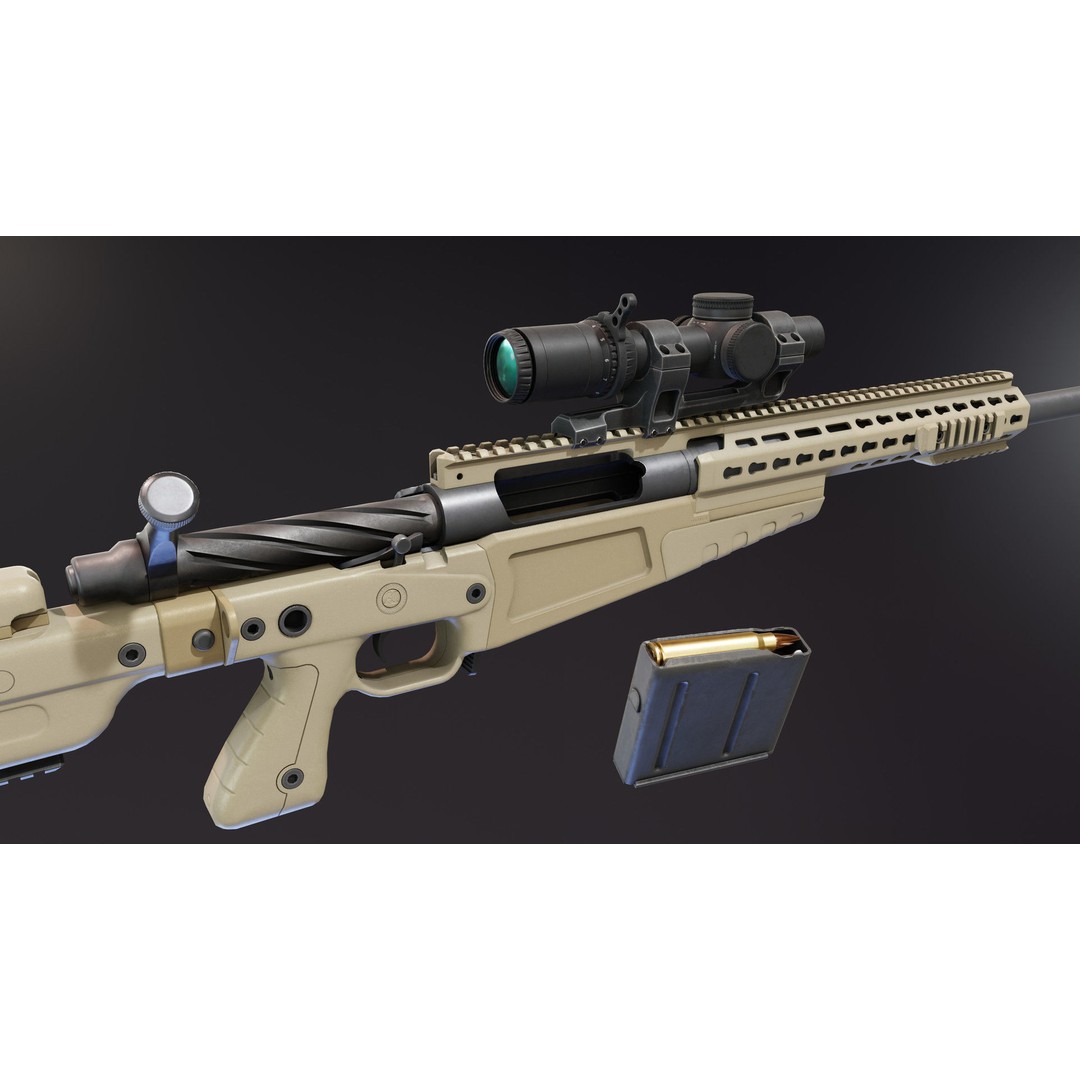 AICS MK13 Mod7 3D Model – Low Poly Rigged Sniper Rifle, FBX - View 6