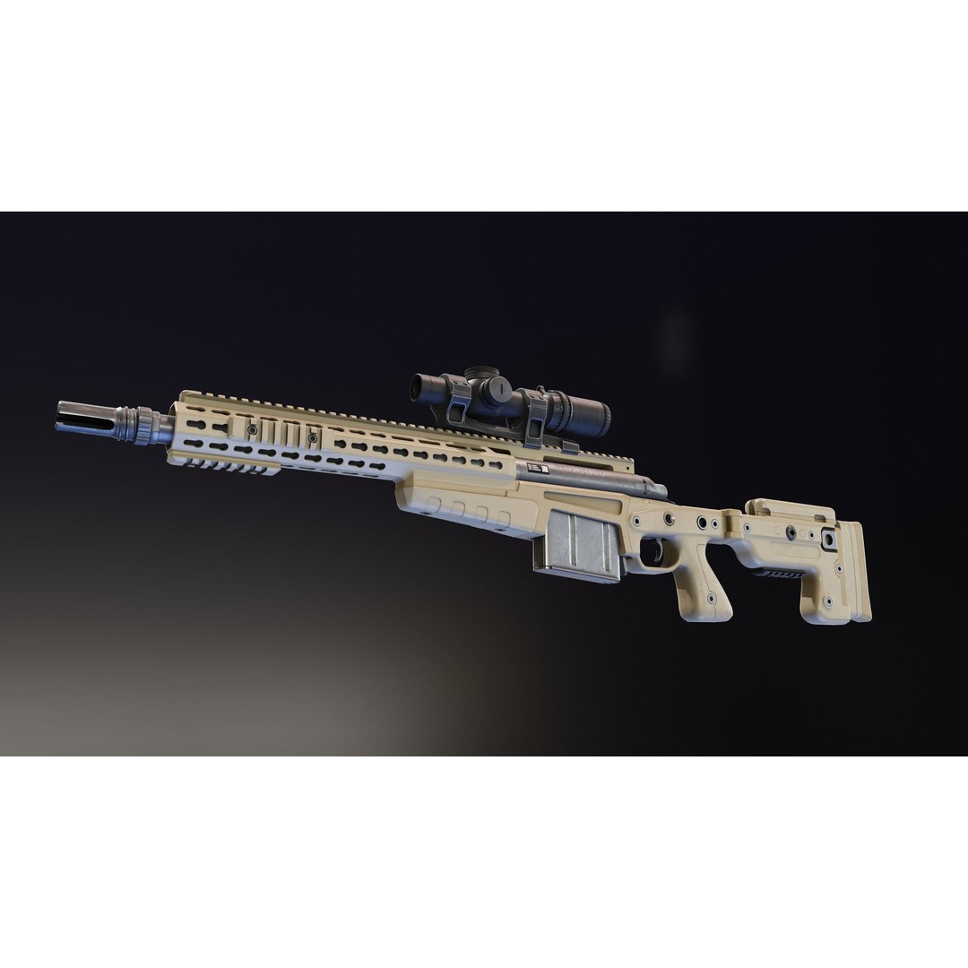 AICS MK13 Mod7 3D Model – Low Poly Rigged Sniper Rifle, FBX - View 7