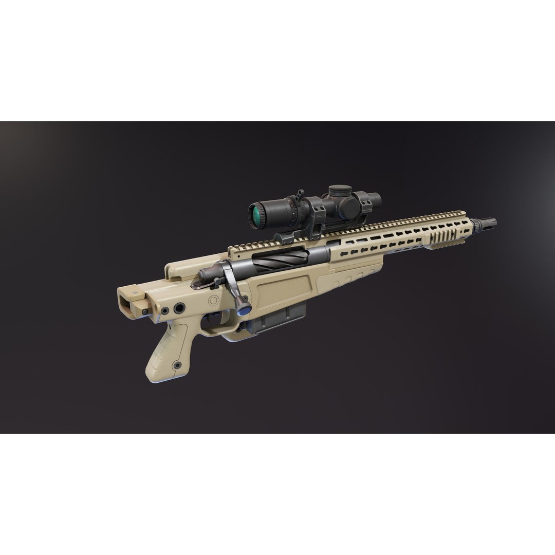 AICS MK13 Mod7 3D Model – Low Poly Rigged Sniper Rifle, FBX - View 8