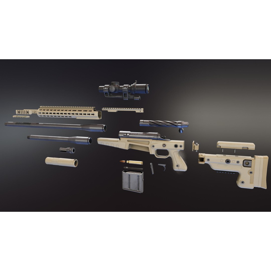 AICS MK13 Mod7 3D Model – Low Poly Rigged Sniper Rifle, FBX - View 9