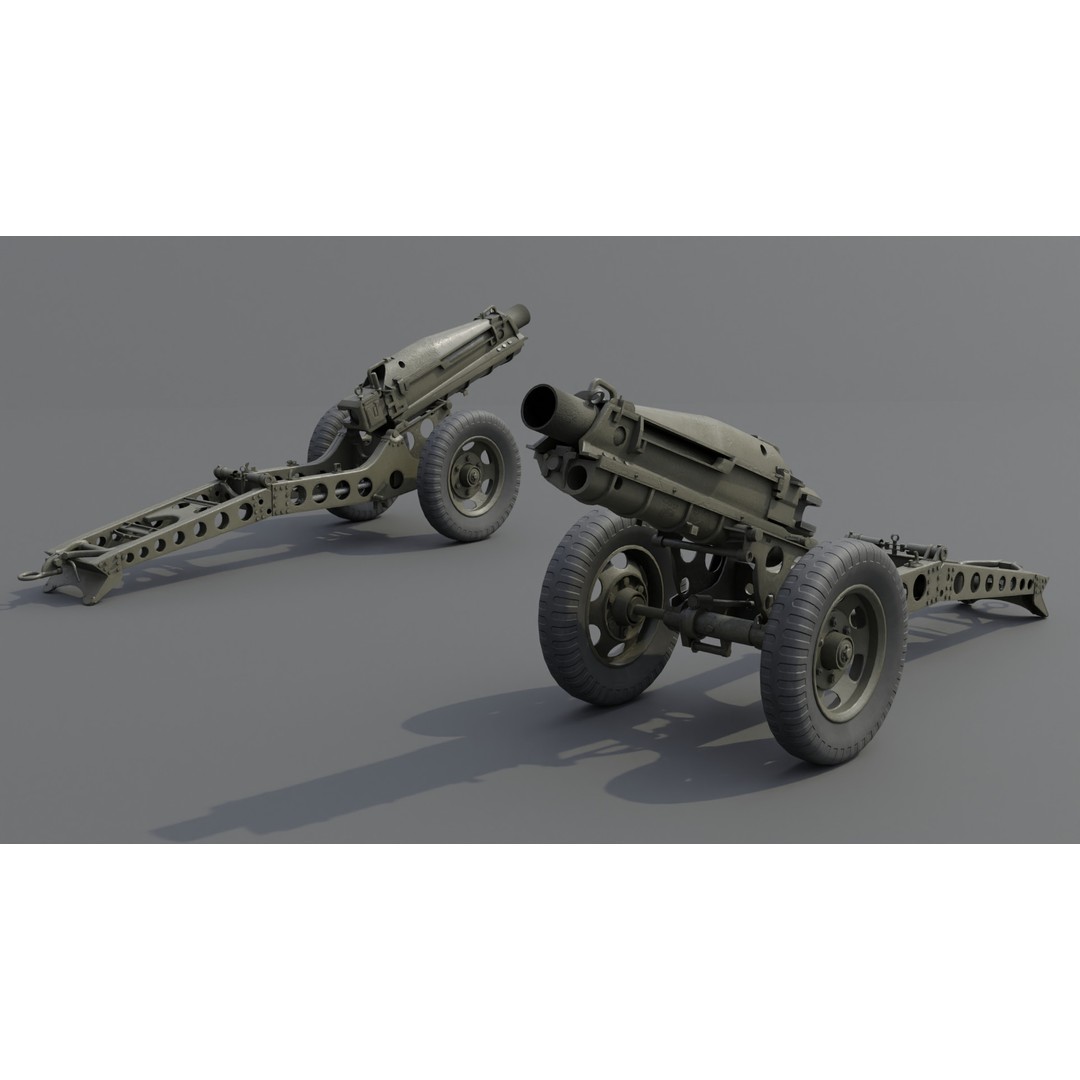 75mm Pack Howitzer M1A1 3D Model – Low Poly Game Asset, FBX - View 3