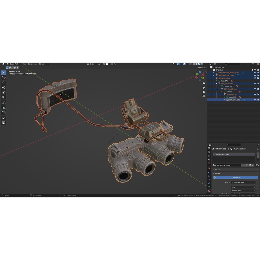 GPNVG-18 Night Vision Goggle 3D Model – Low Poly Game Asset, FBX