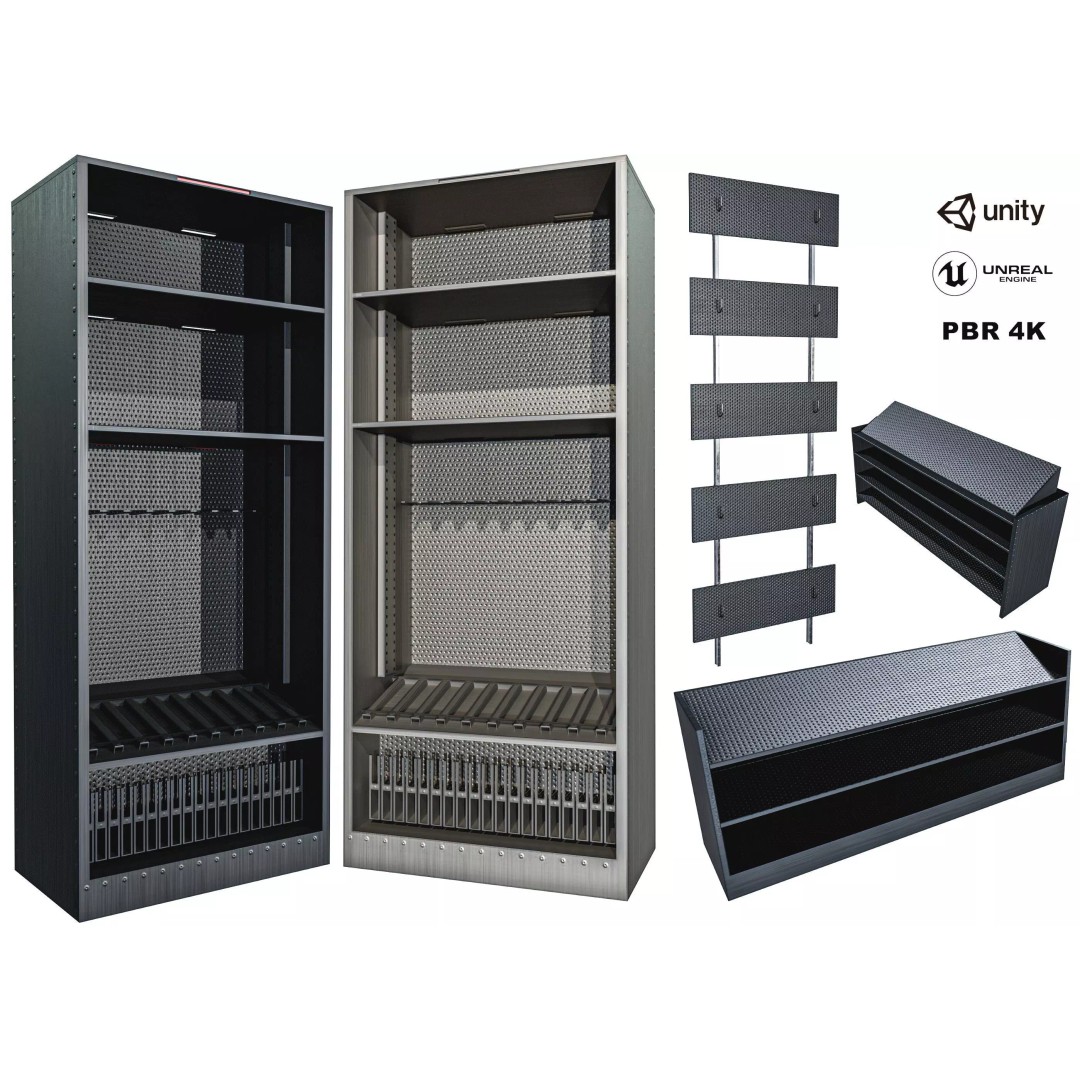 Gun Storage Rack 3D Model – Low Poly Tactical Asset, FBX, PBR - View 2