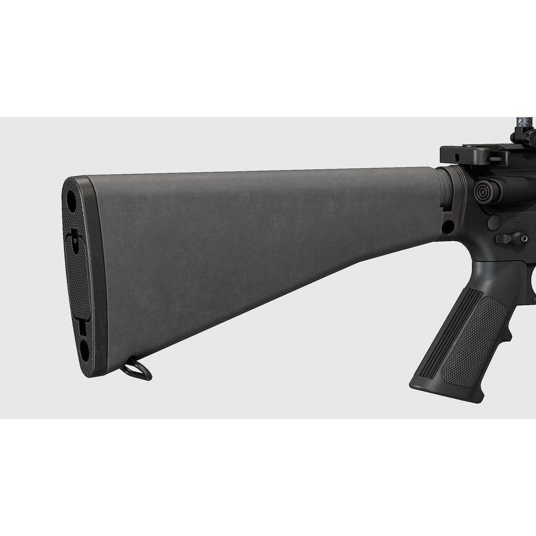 Colt A2 Buttstock 3D Model – Low Poly Replica Asset, FBX - View 10