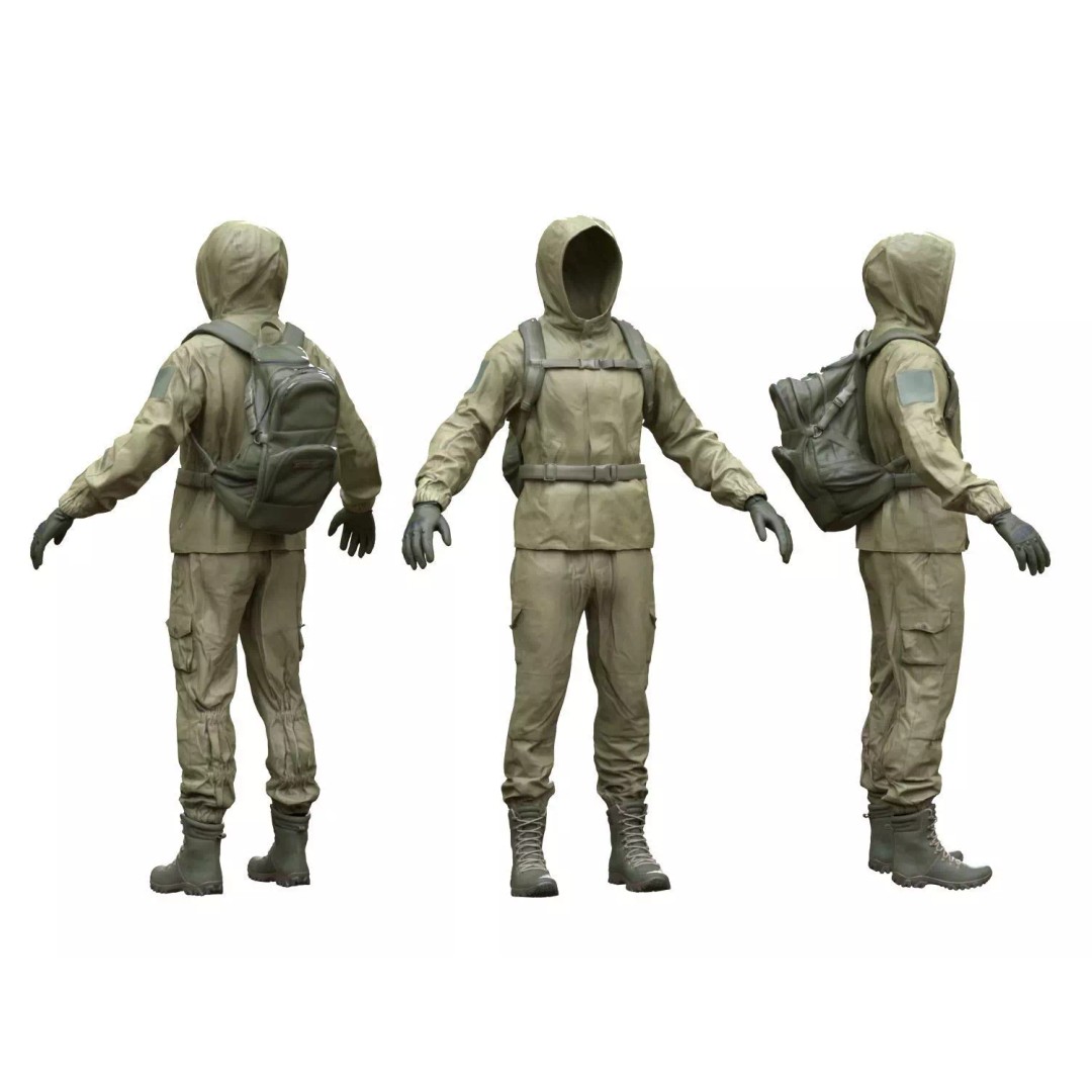 Male Hunting Outfit 3D Model – Low Poly Rigged Character for Games - View 2