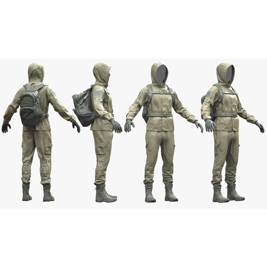 Male Hunting Outfit 3D Model – Low Poly Rigged Character for Games - View 4