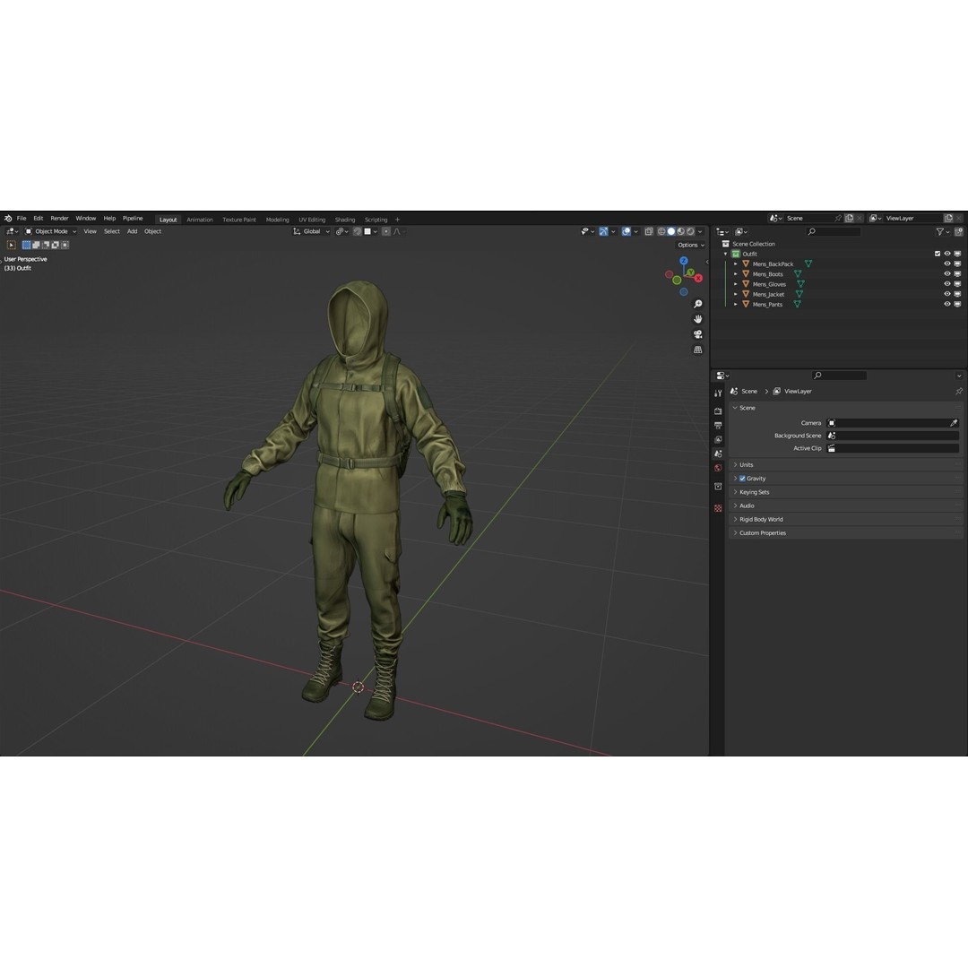 Male Hunting Outfit 3D Model – Low Poly Rigged Character for Games - View 5