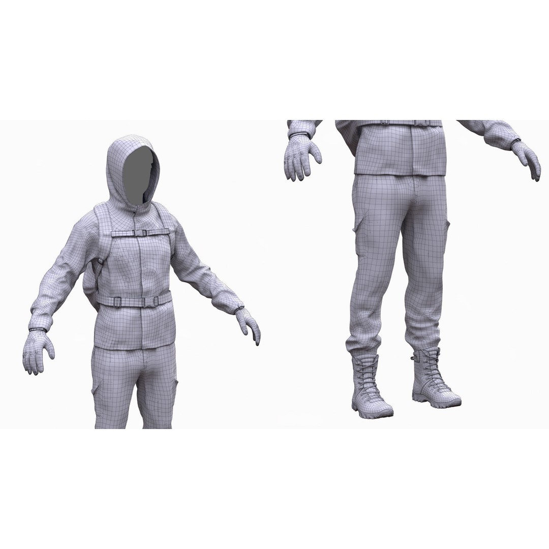 Male Hunting Outfit 3D Model – Low Poly Rigged Character for Games - View 7
