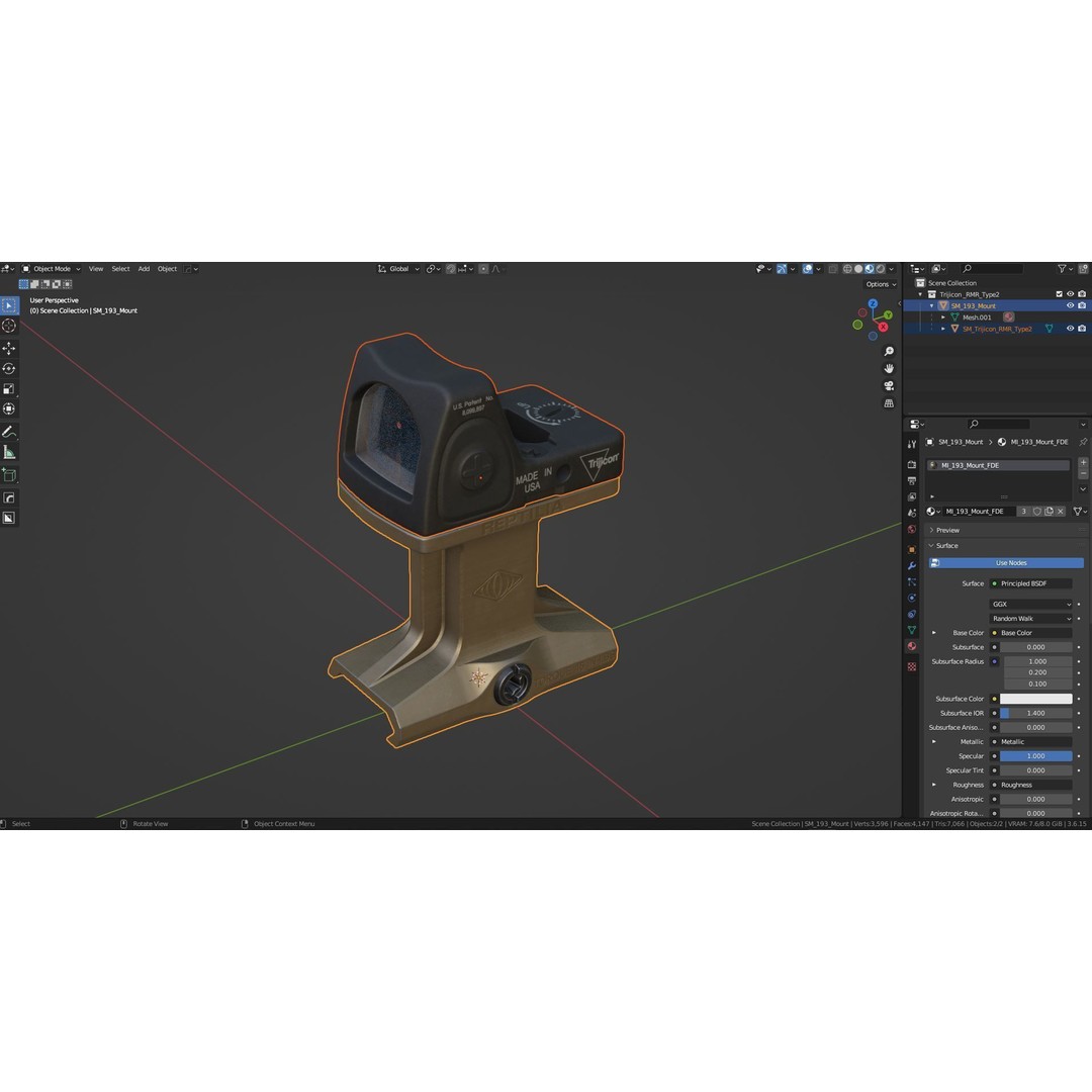 Trijicon RMR Type 2 Red Dot Sight 3D Model – Low Poly Game Asset, FBX, OBJ