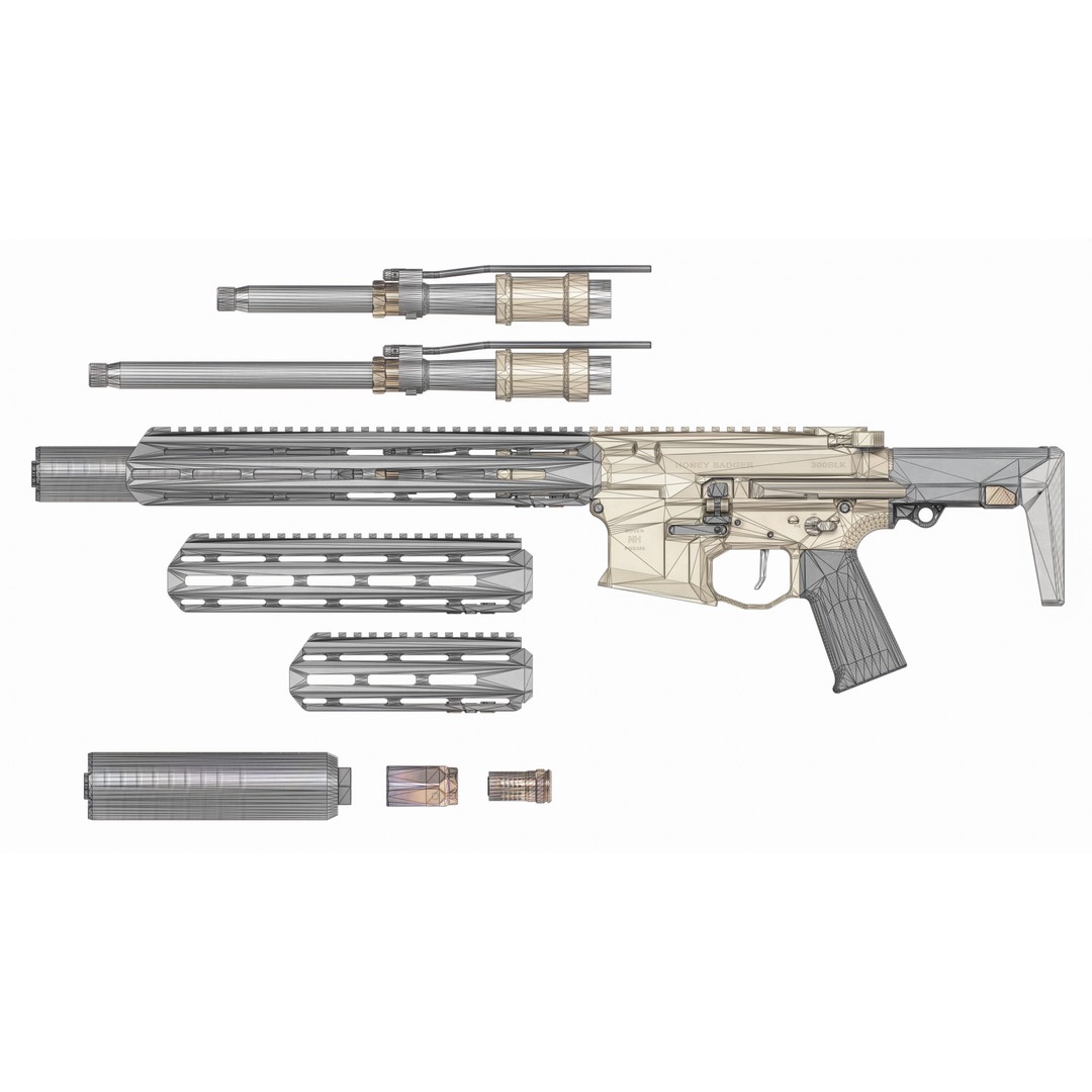 Q Honey Badger Rifle 3D Model – Low Poly Game-Ready Asset, FBX - View 41