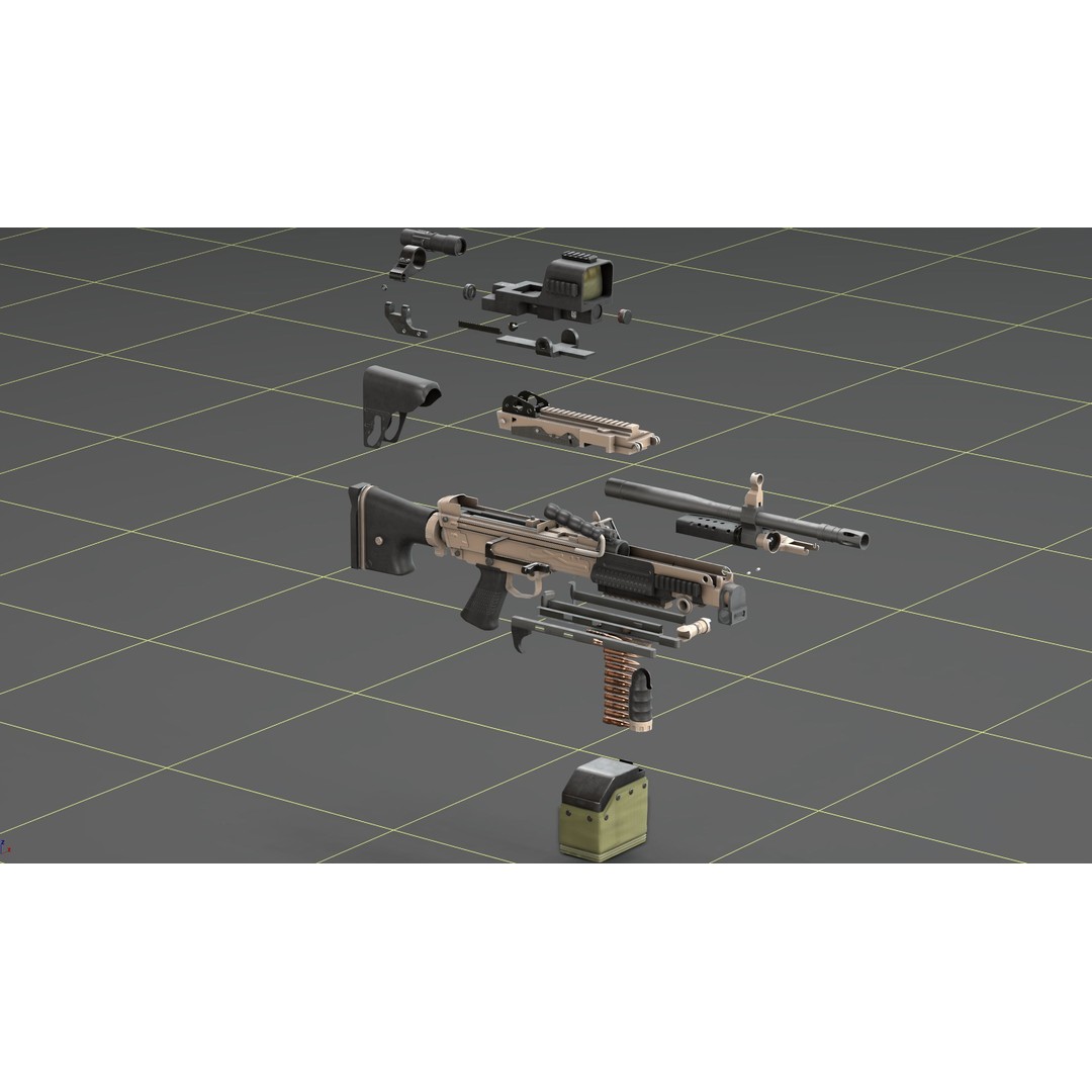 FN Minimi MK3 3D Model – Low Poly Military Gun, FBX, PBR Textures - View 50
