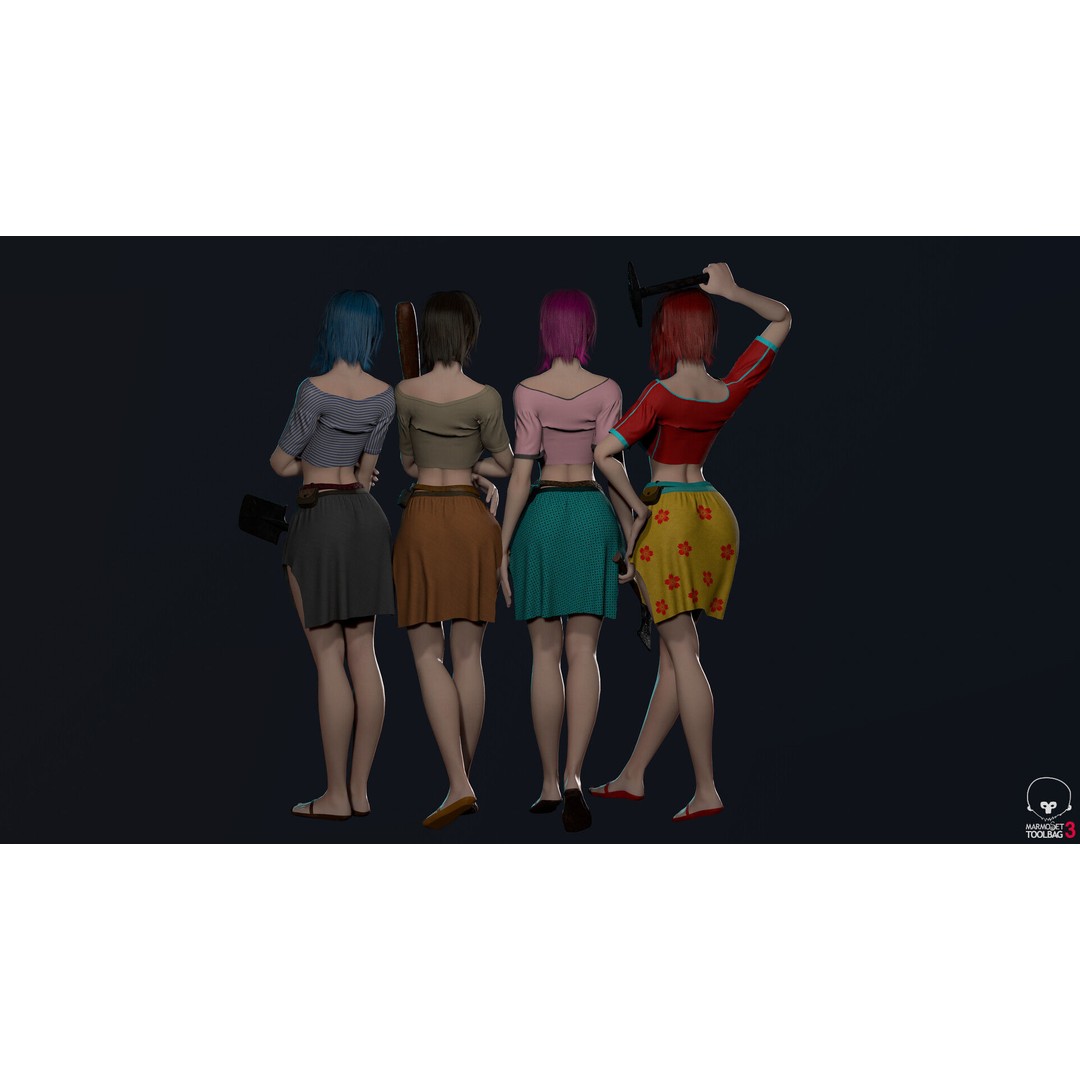 Survivor Girl 1 3D Model – Low Poly Rigged Character for Games - View 11