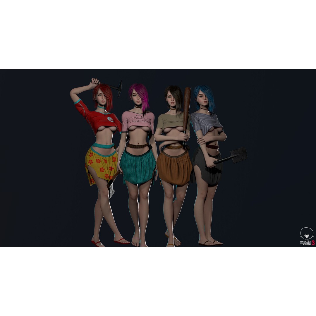 Survivor Girl 1 3D Model – Low Poly Rigged Character for Games - View 12