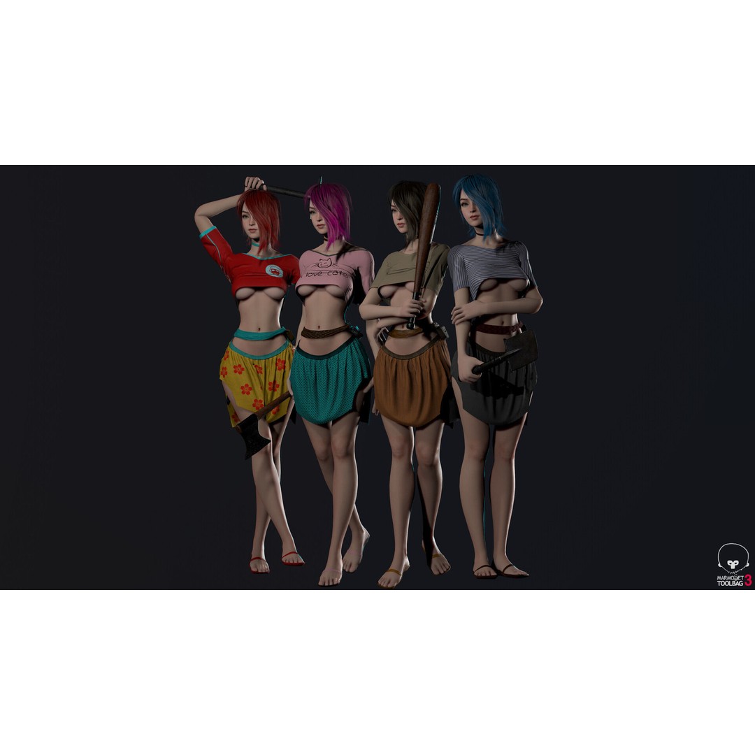Survivor Girl 1 3D Model – Low Poly Rigged Character for Games - View 13