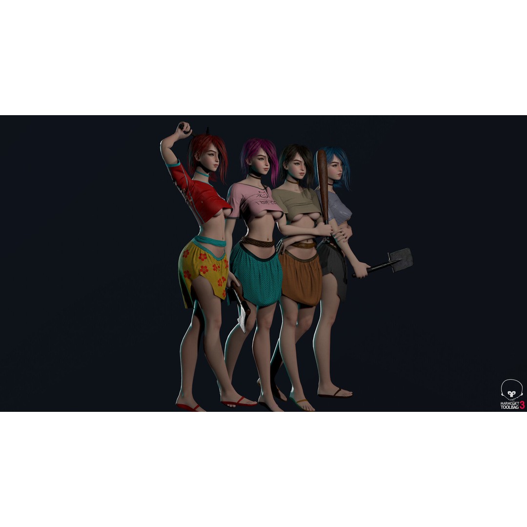 Survivor Girl 1 3D Model – Low Poly Rigged Character for Games - View 14
