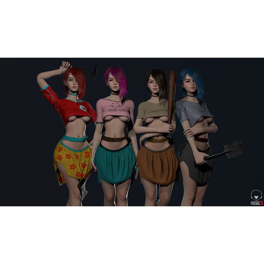 Survivor Girl 1 3D Model – Low Poly Rigged Character for Games - View 15