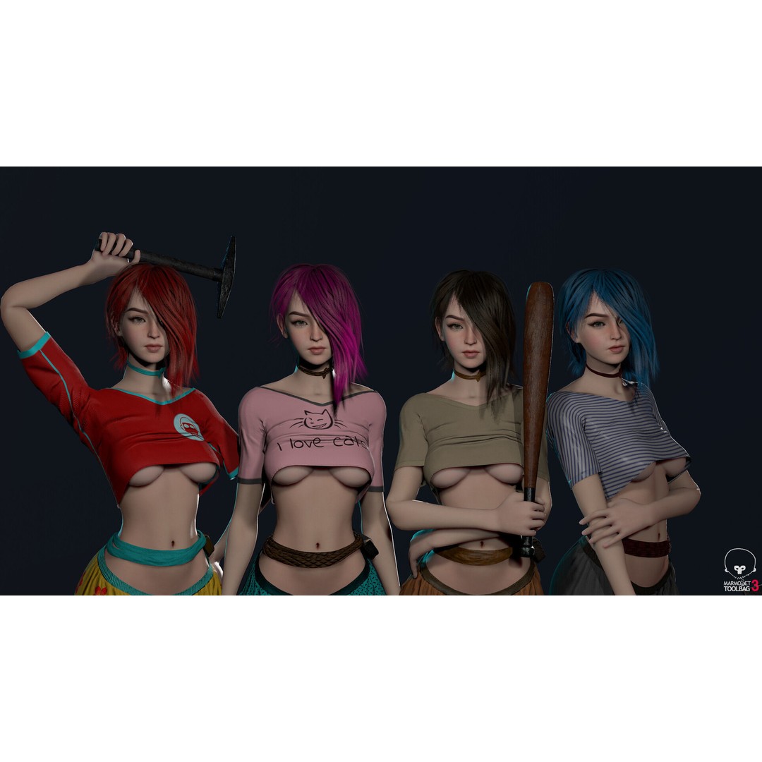 Survivor Girl 1 3D Model – Low Poly Rigged Character for Games - View 16