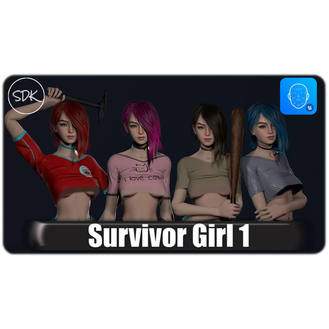 Survivor Girl 1 3D Model – Low Poly Rigged Character for Games - View 2