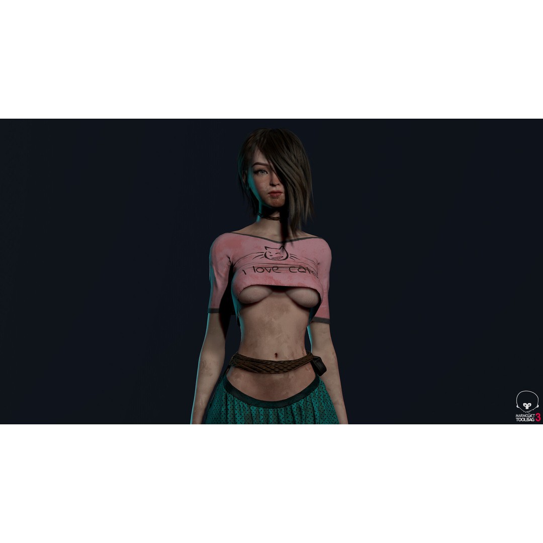 Survivor Girl 1 3D Model – Low Poly Rigged Character for Games - View 5