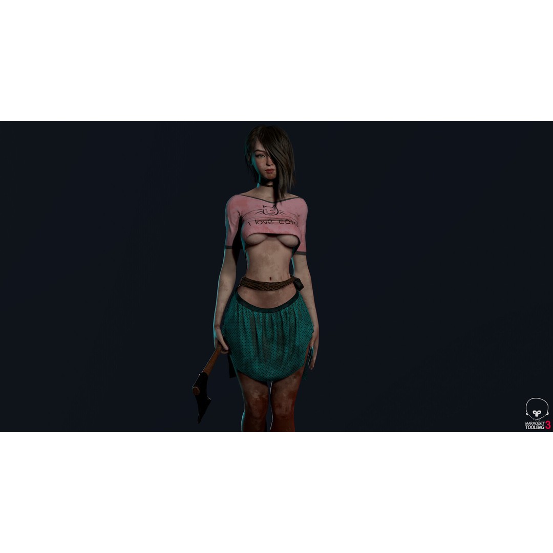 Survivor Girl 1 3D Model – Low Poly Rigged Character for Games - View 7