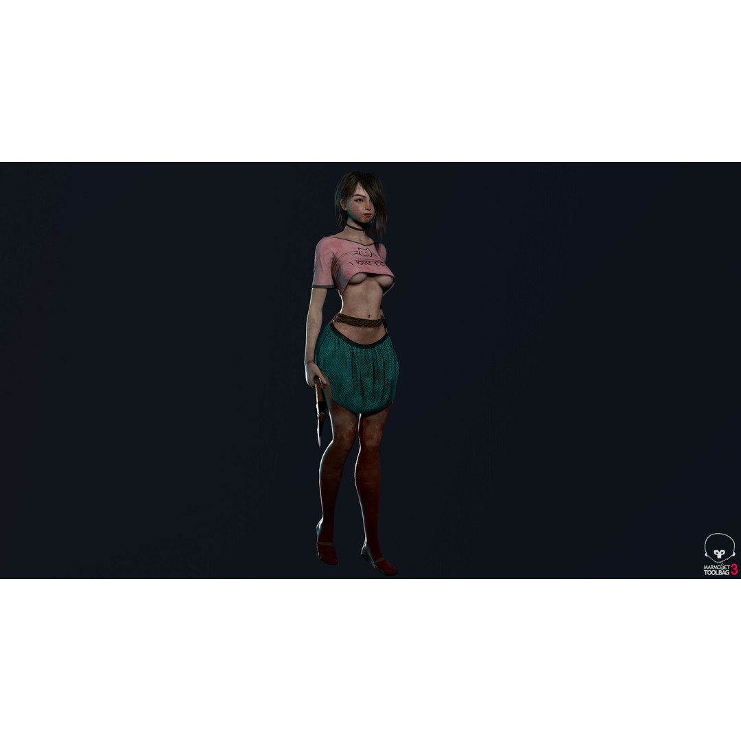 Survivor Girl 1 3D Model – Low Poly Rigged Character for Games - View 8