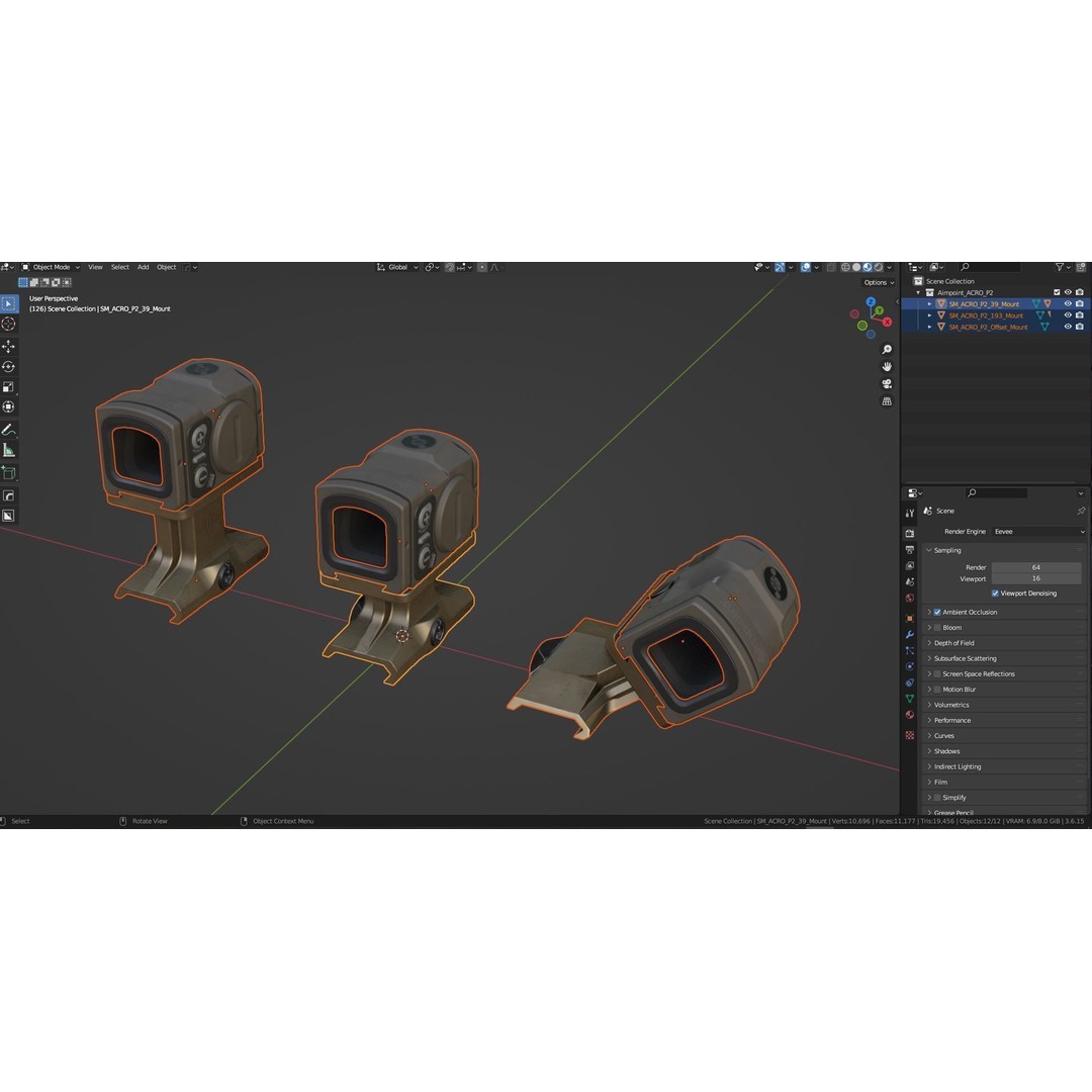 Aimpoint Acro P2 Red Dot Sight 3D Model – Low Poly Game Asset, FBX