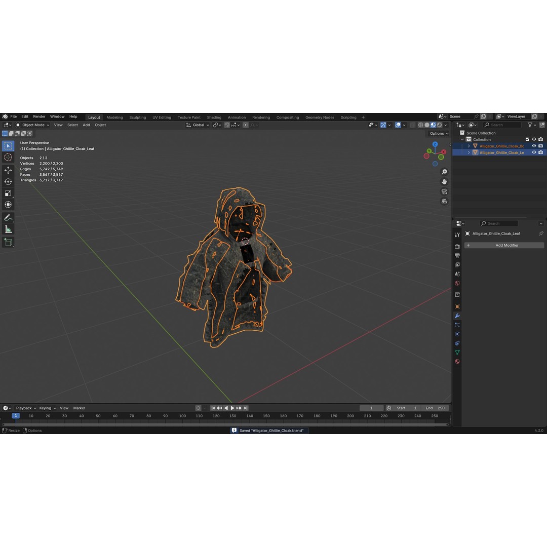 Alligator Ghillie Cloak 3D Model – Low Poly Game Asset, PBR Textures