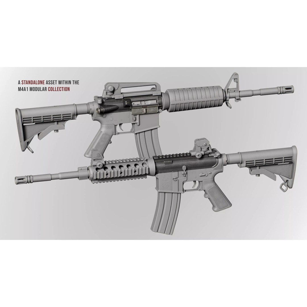 AR15 M4A1 Upper Receiver 3D Model – Low Poly Game Asset, PBR Textures - View 3