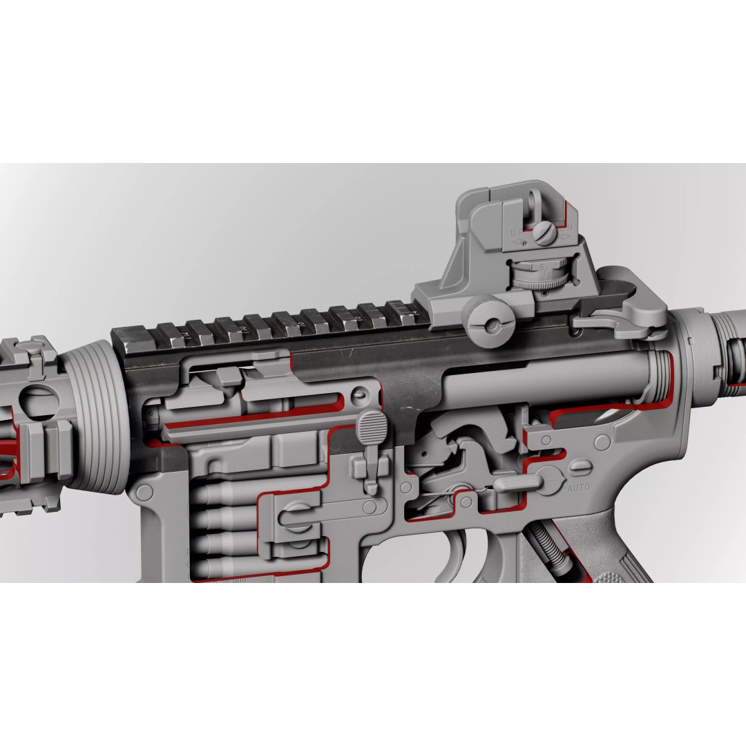 AR15 M4A1 Upper Receiver 3D Model – Low Poly Game Asset, PBR Textures - View 5