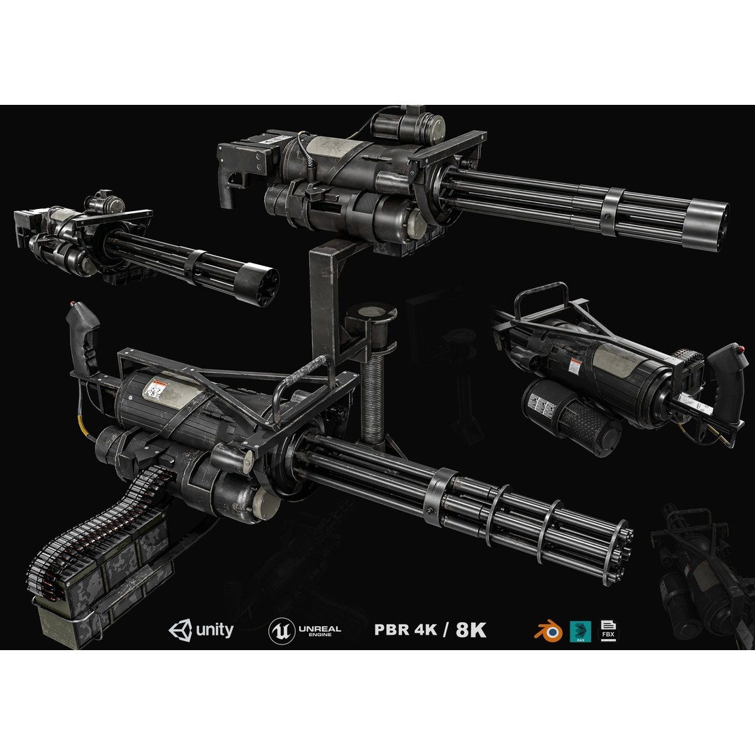 M134 Minigun 3D Model – Low Poly Game Asset, PBR Textures - View 3