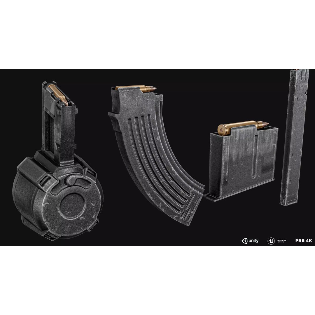 Gun Magazine Pack 3D Model – Low Poly Tactical Magazines, PBR - View 2
