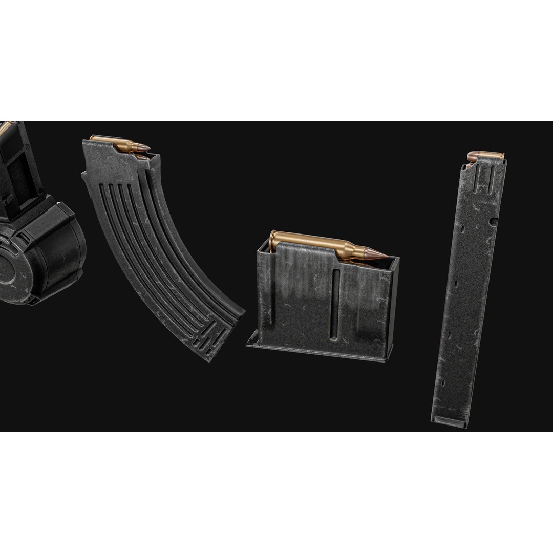 Gun Magazine Pack 3D Model – Low Poly Tactical Magazines, PBR - View 3