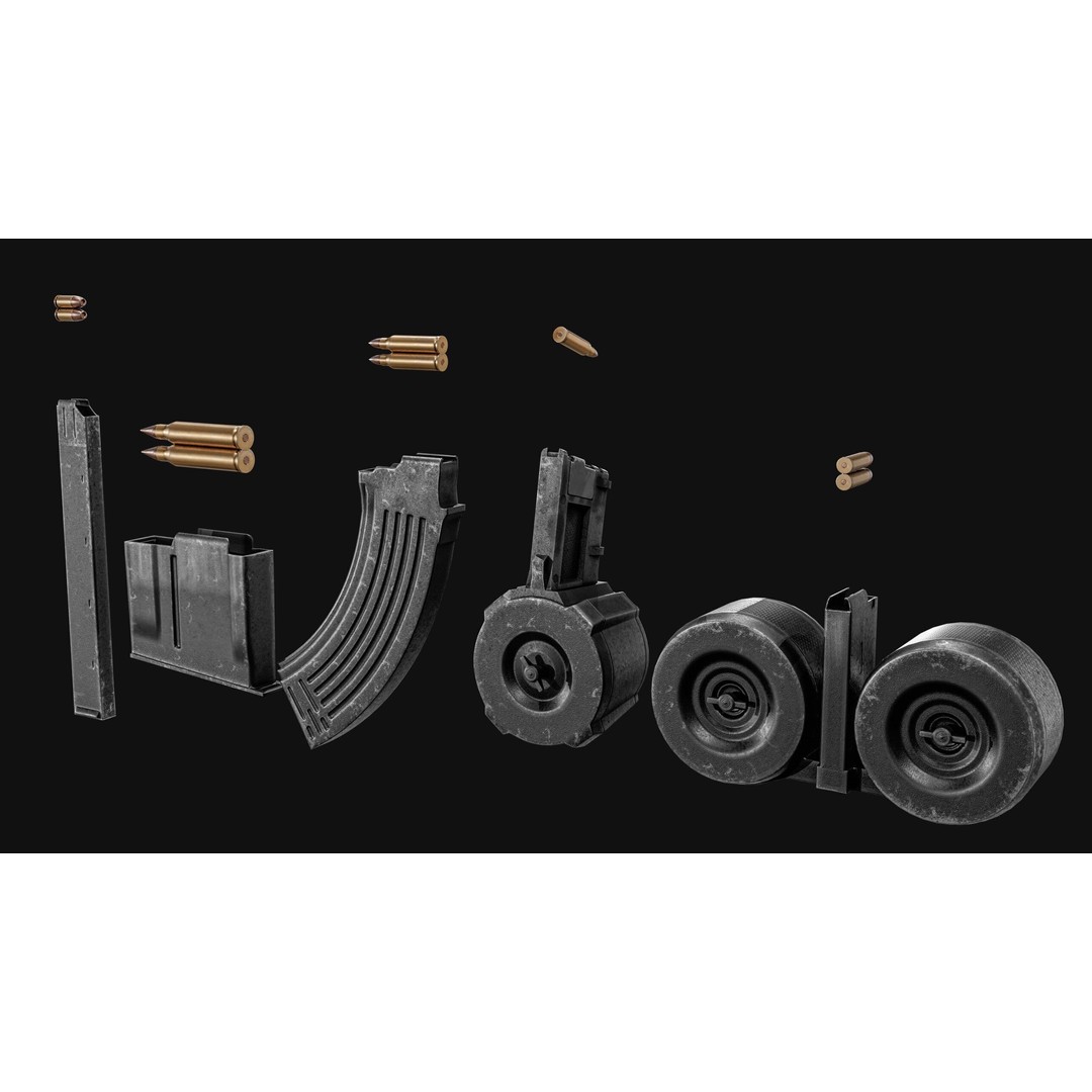 Gun Magazine Pack 3D Model – Low Poly Tactical Magazines, PBR - View 4