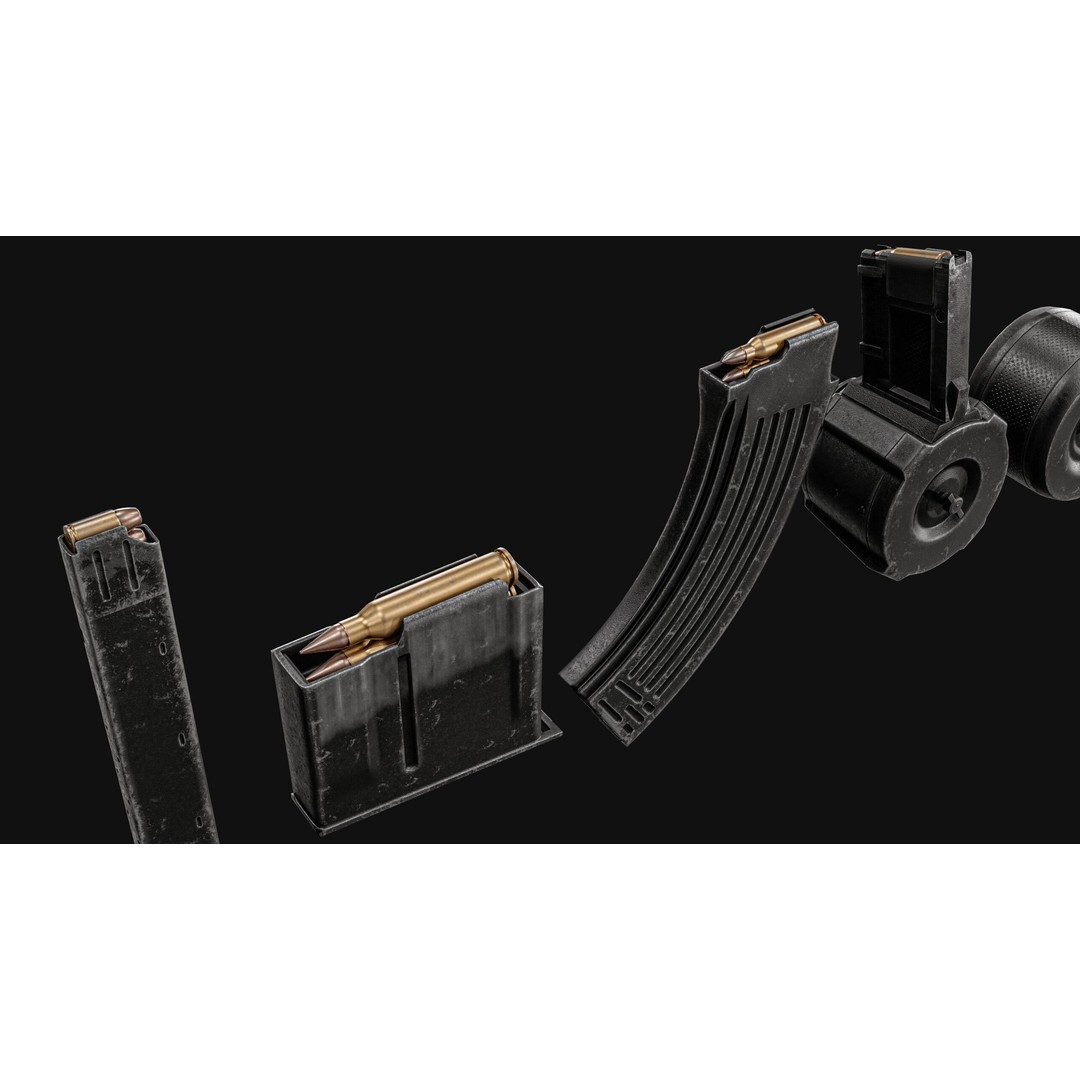 Gun Magazine Pack 3D Model – Low Poly Tactical Magazines, PBR - View 5
