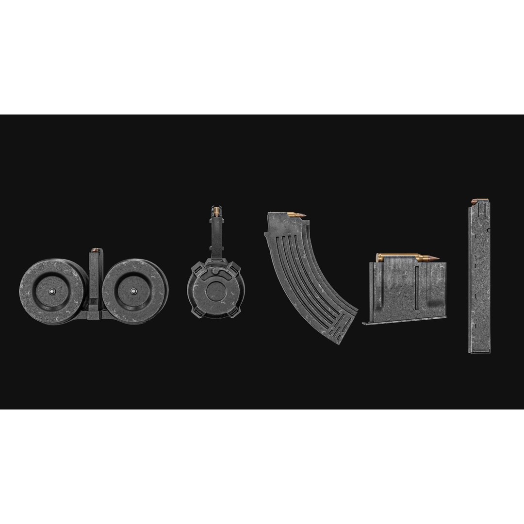 Gun Magazine Pack 3D Model – Low Poly Tactical Magazines, PBR - View 6
