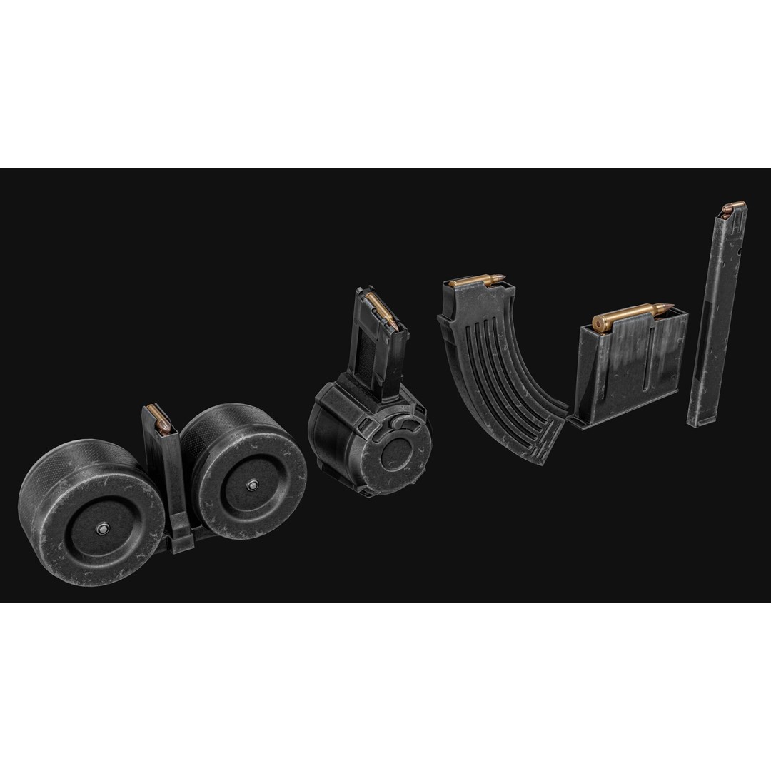 Gun Magazine Pack 3D Model – Low Poly Tactical Magazines, PBR - View 7