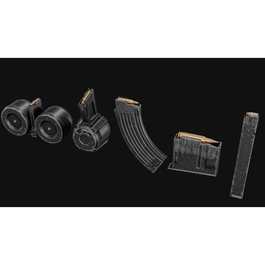 Gun Magazine Pack 3D Model – Low Poly Tactical Magazines, PBR - View 9