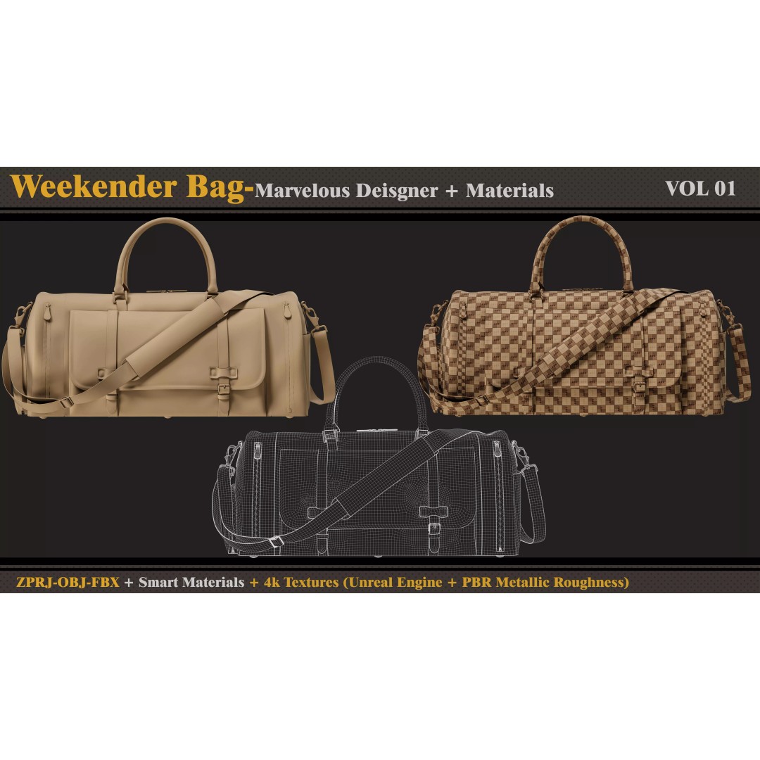 Weekender Bag 3D Model – PBR Textures, FBX & OBJ Formats