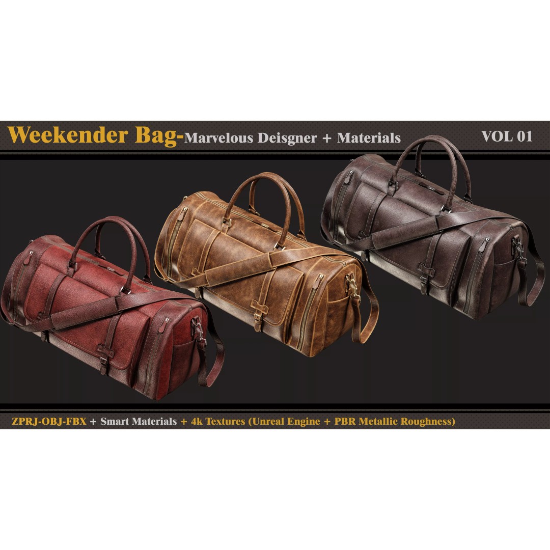 Weekender Bag 3D Model – PBR Textures, FBX & OBJ Formats - View 2