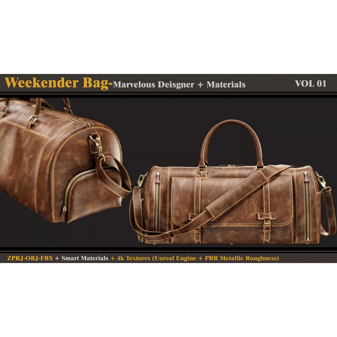 Weekender Bag 3D Model – PBR Textures, FBX & OBJ Formats - View 3