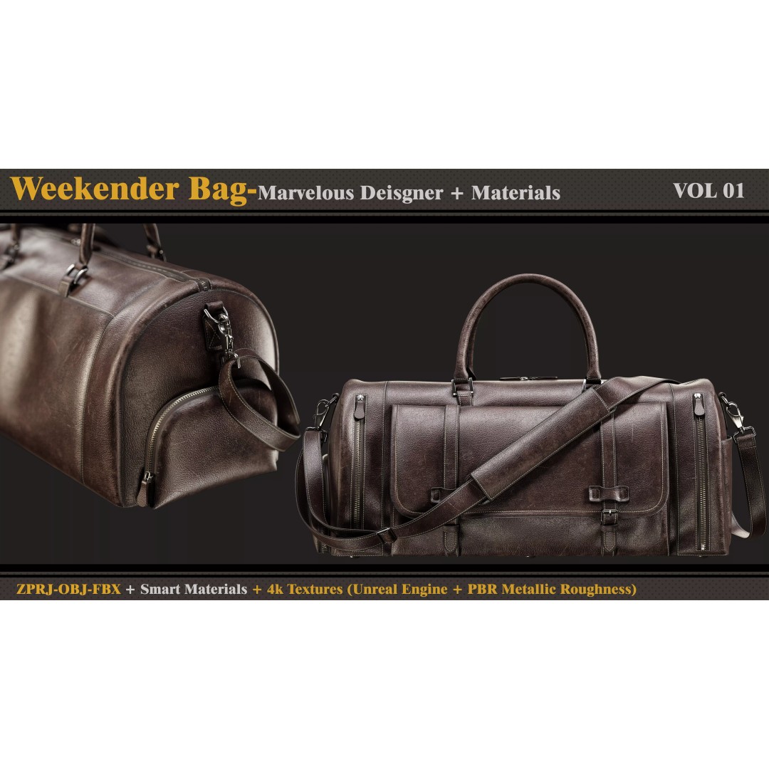 Weekender Bag 3D Model – PBR Textures, FBX & OBJ Formats - View 4