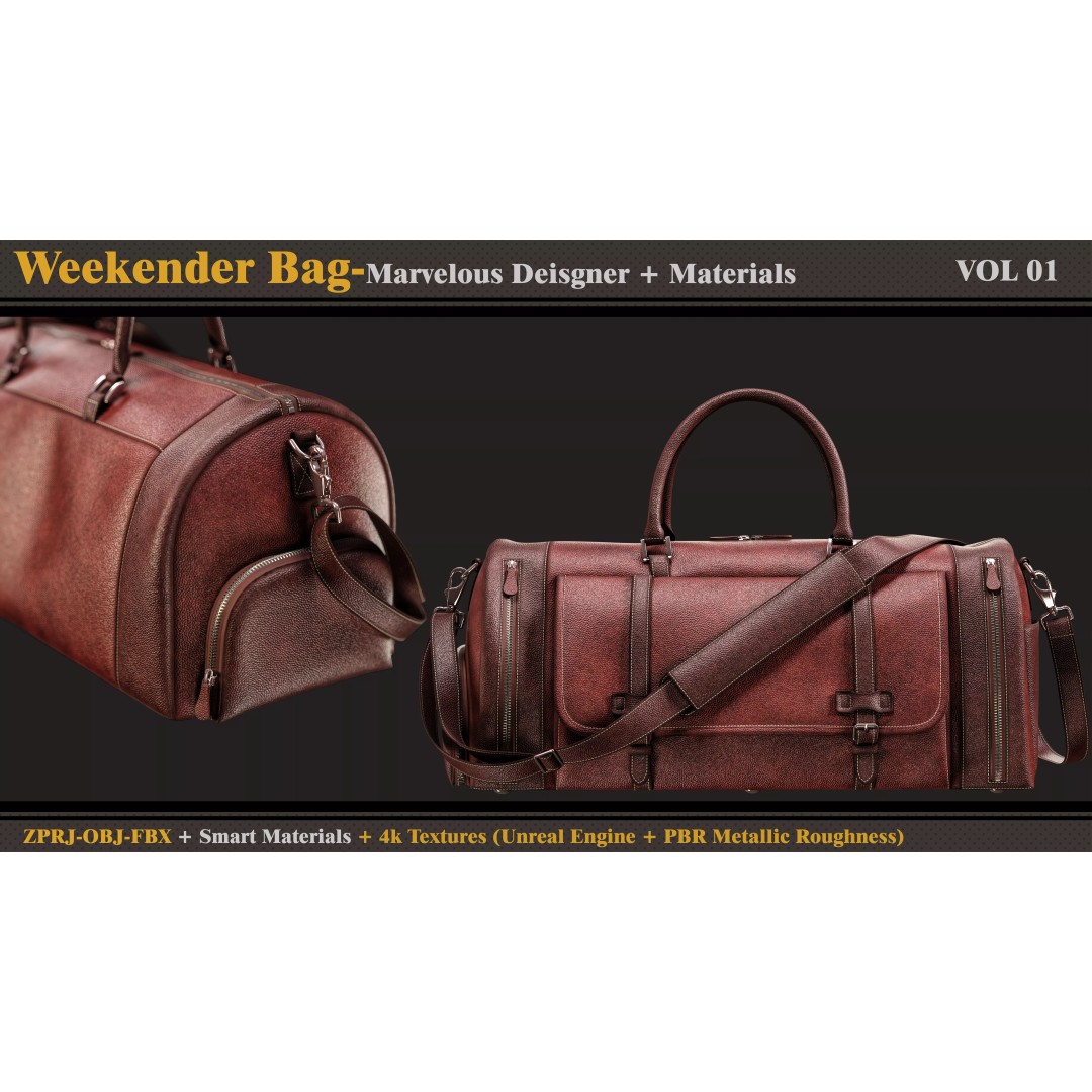 Weekender Bag 3D Model – PBR Textures, FBX & OBJ Formats - View 5