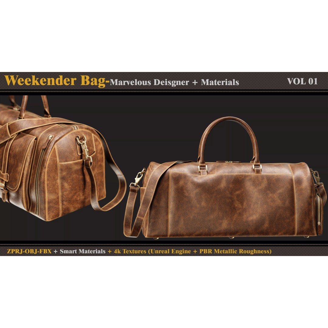 Weekender Bag 3D Model – PBR Textures, FBX & OBJ Formats - View 6