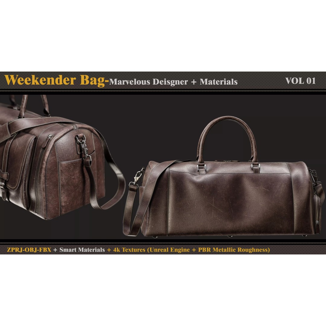 Weekender Bag 3D Model – PBR Textures, FBX & OBJ Formats - View 7