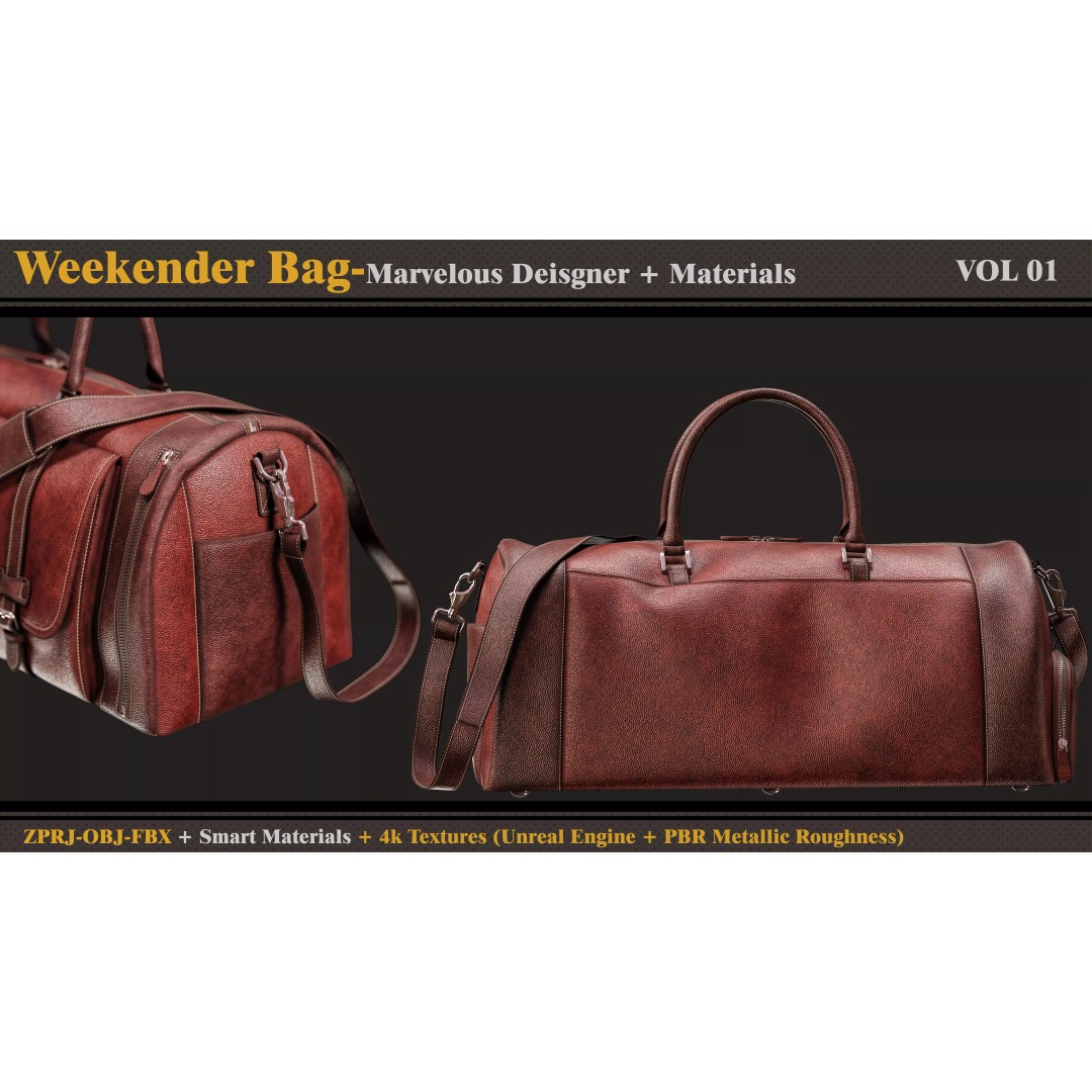 Weekender Bag 3D Model – PBR Textures, FBX & OBJ Formats - View 8