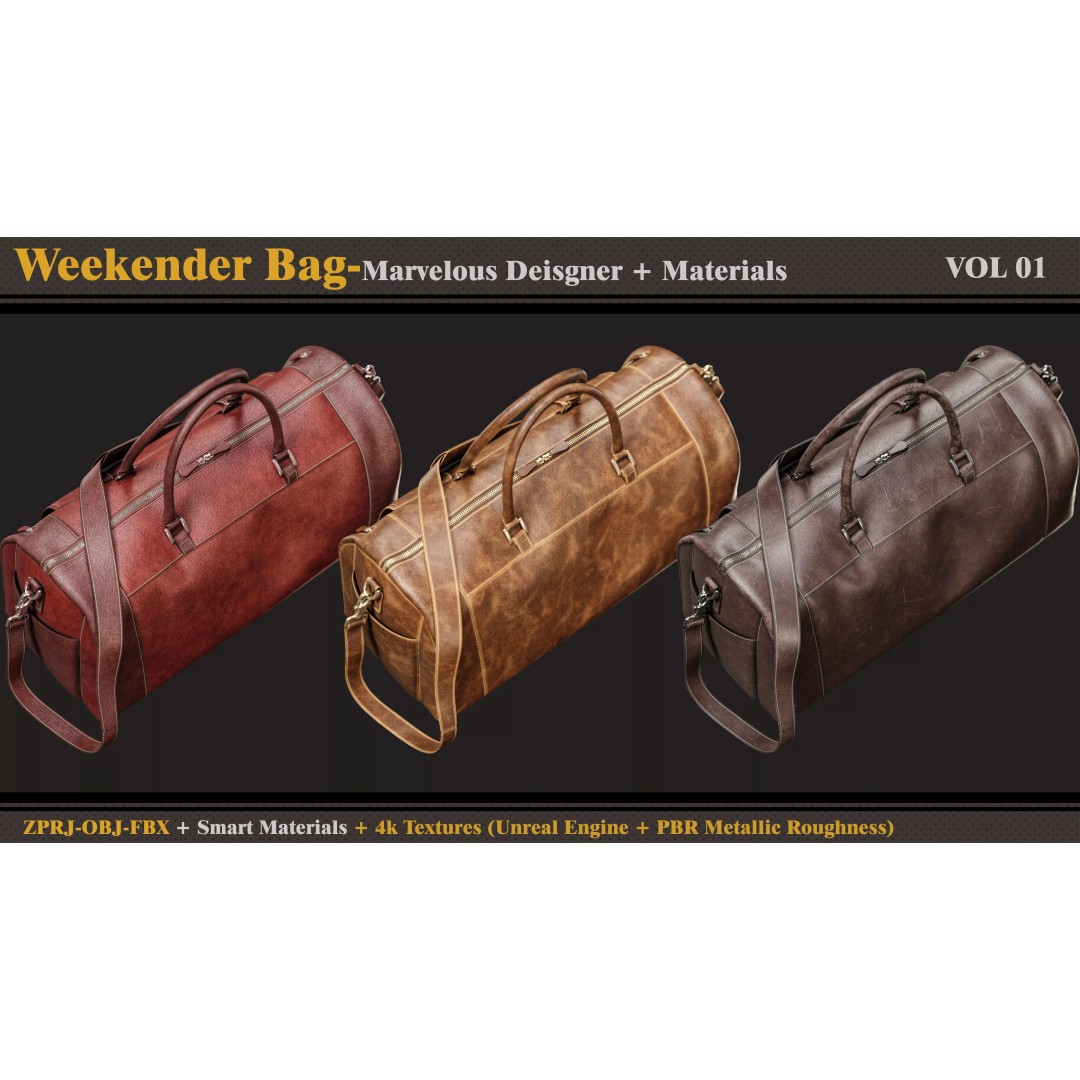 Weekender Bag 3D Model – PBR Textures, FBX & OBJ Formats - View 9