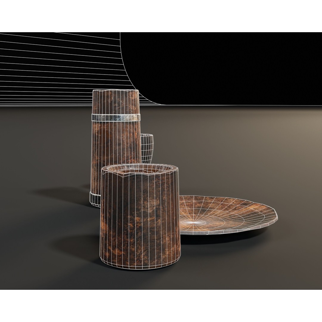 Medieval Wooden Tableware 3D Model – Low Poly Game Asset, FBX, OBJ - View 12