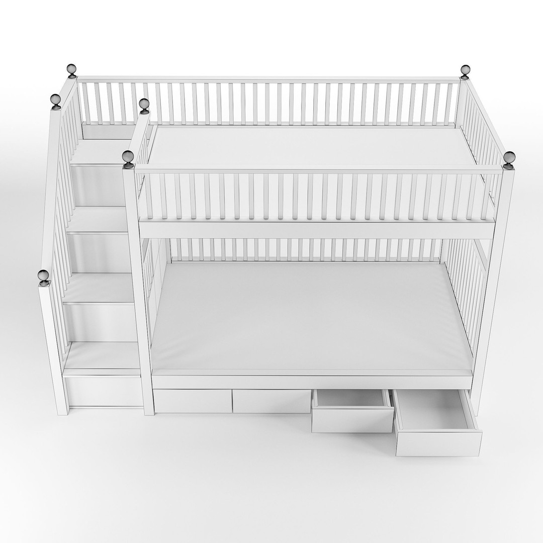 Kids Bunk Bed 3D Model – Low Poly Interior Furniture, FBX, OBJ