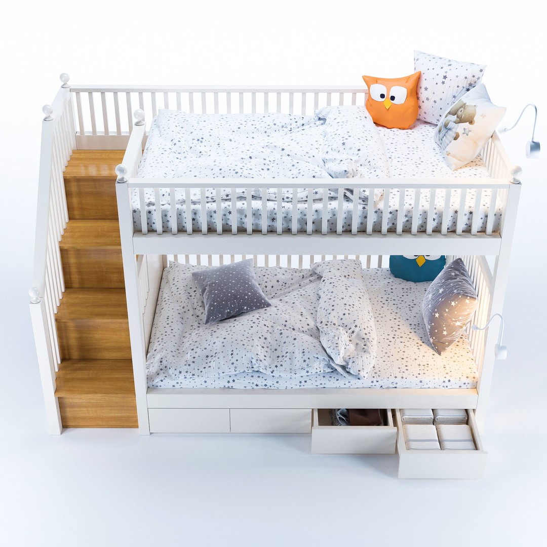 Kids Bunk Bed 3D Model – Low Poly Interior Furniture, FBX, OBJ - View 4