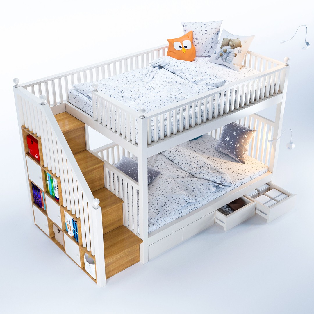 Kids Bunk Bed 3D Model – Low Poly Interior Furniture, FBX, OBJ - View 5
